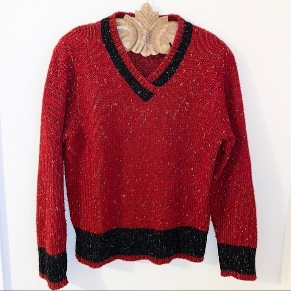 VINTAGE Y2K Preppy Varsity V-Neck Speckled Shoulder Pad Sweater Size Small - Picture 1 of 6